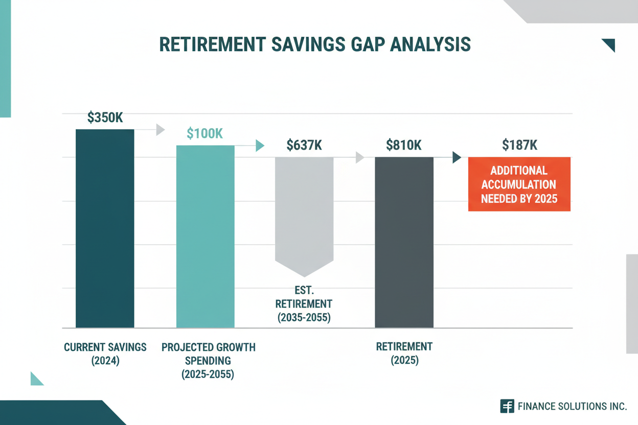 Savings gap waterfall chart identifying $187K additional accumulation needed
