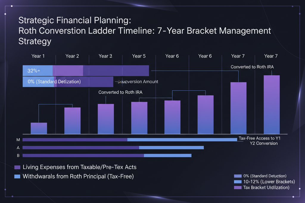Roth conversion ladder timeline optimizing 7-year bracket management