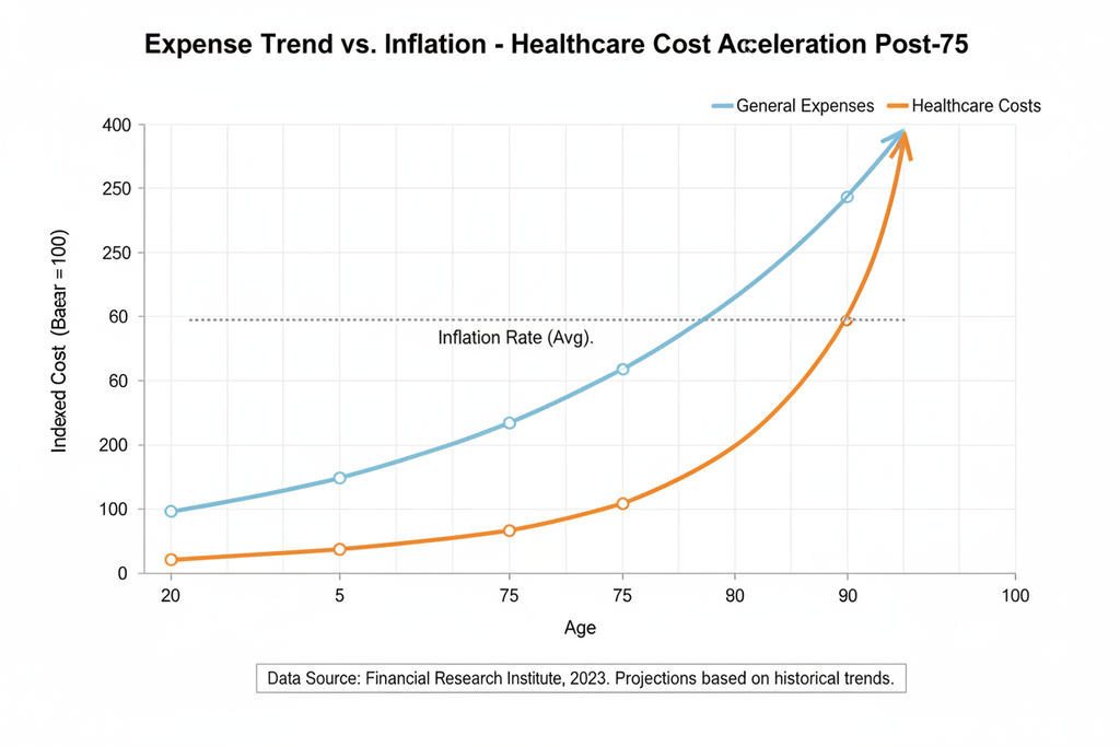 Expense trendline vs inflation showing healthcare cost acceleration post-75