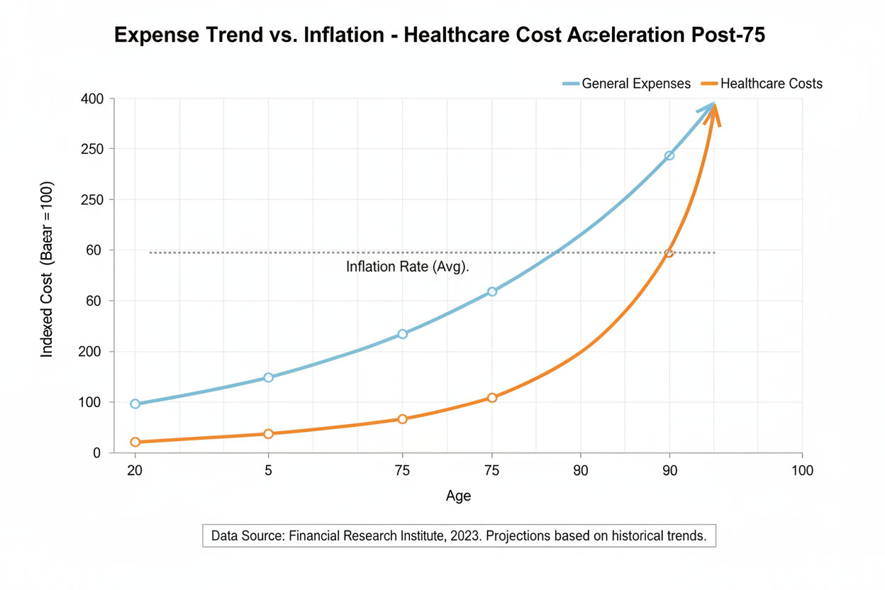 Expense trendline vs inflation showing healthcare cost acceleration post-75