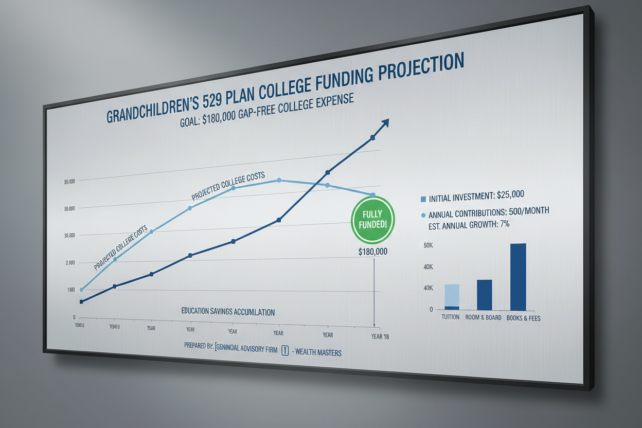 Grandchildren 529 plan projection funding $180K college expense