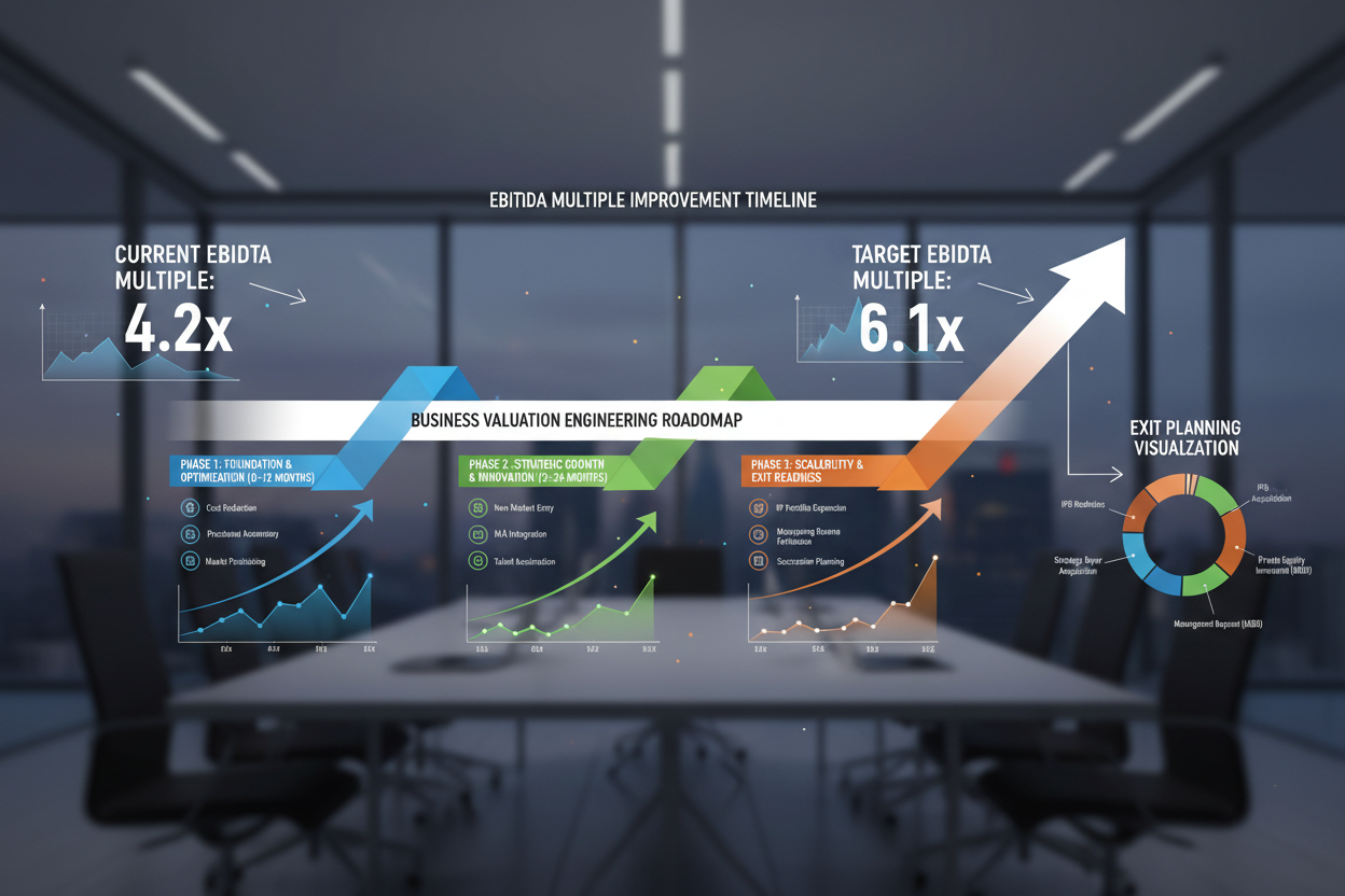 Business valuation engineering roadmap increasing multiple from 4.2x to 6.1x EBITDA