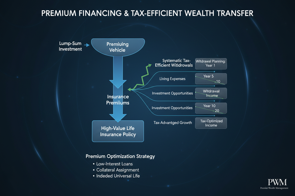 Premium financing waterfall using systematic withdrawal tax-efficiently