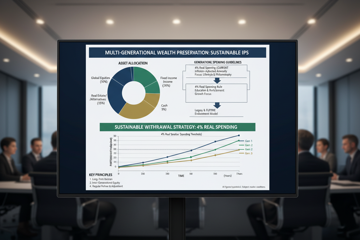 Post-sale IPS setting 4% real spending rule across 3 generations sustainably