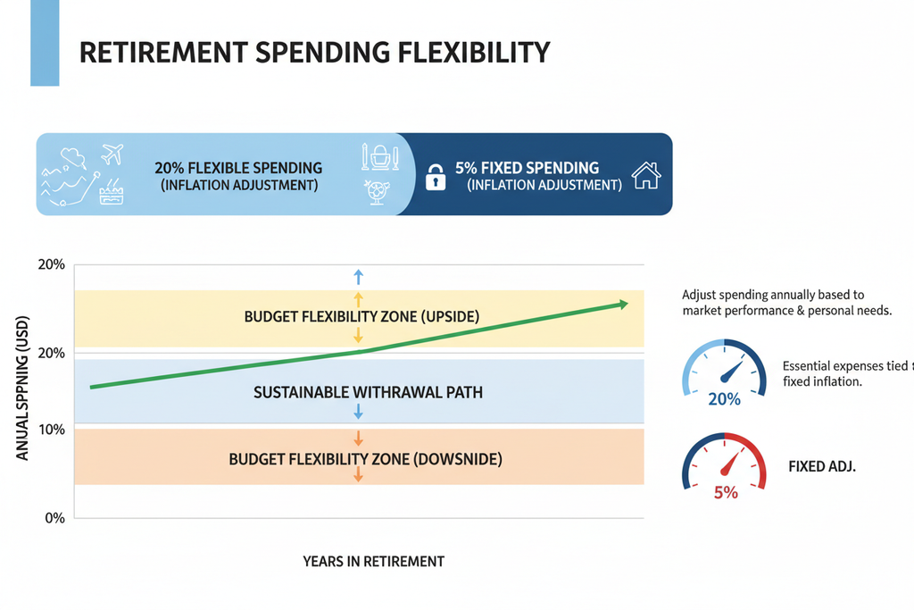 Spending flexibility bands showing 20% flexible vs 5% fixed inflation adjustment