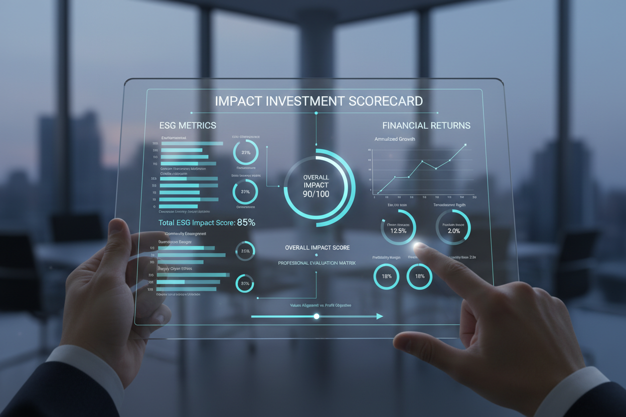 Impact investment scorecard weighting ESG criteria against return objectives